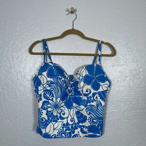 Victorias Secret Women 38D Blue White Floral Tankini Swim Top Underwire Bra